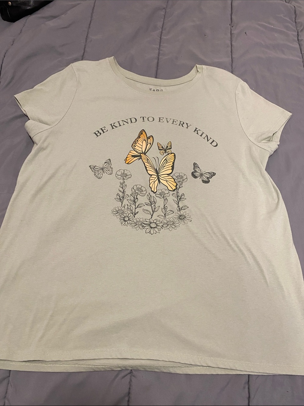 Be Kind to Every Kind Butterfly Graphic Tee - Light Sage women’s size XL